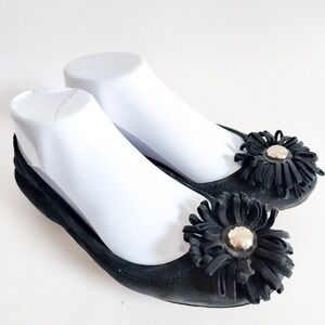 Coach Ballet Flats Size 7 Black Nubuck Leather Sole Flower Medallion Shoes Ariza